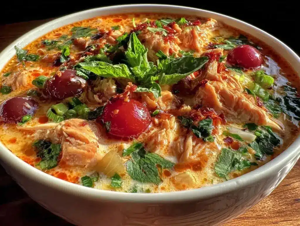 creamy thai red curry chicken soup - featured image