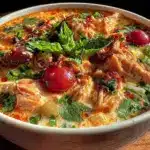 creamy thai red curry chicken soup - featured image