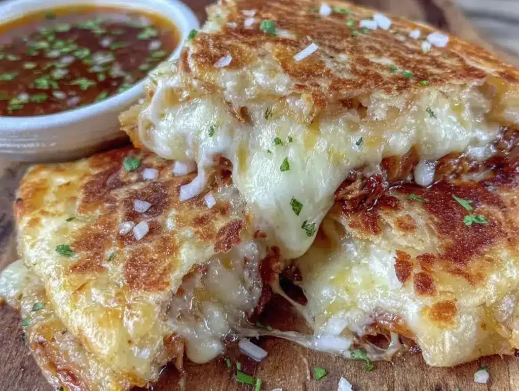 crispy cheese pull quesadilla birria consommé - featured image