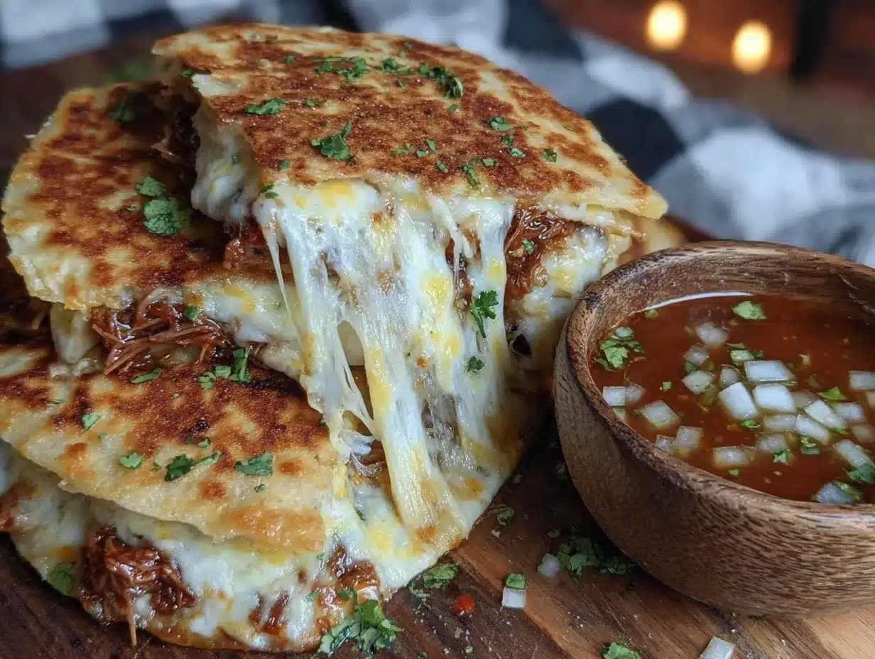 crispy cheese pull quesadilla birria consommé preparation steps