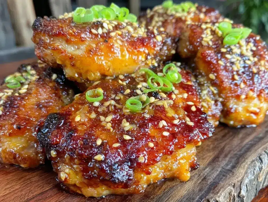 crispy honey garlic sesame chicken thighs - featured image