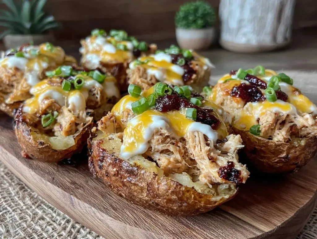 crispy loaded bbq chicken potato skins - featured image