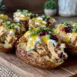 crispy loaded bbq chicken potato skins - featured image