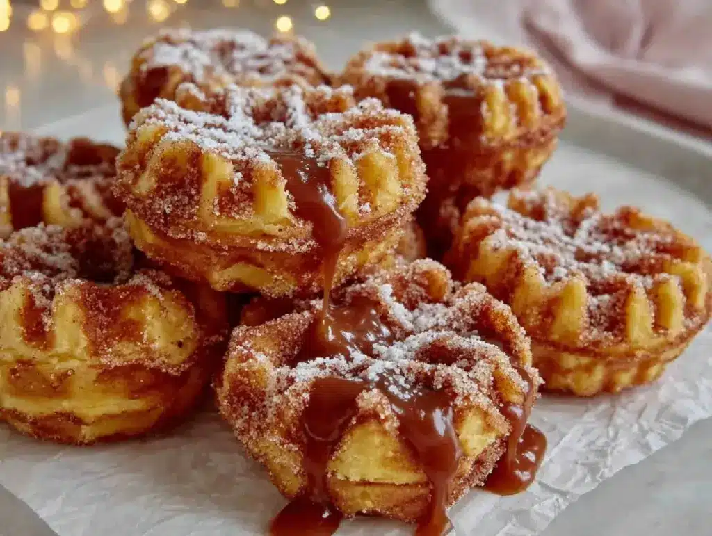 crispy mini churro waffle bites - featured image