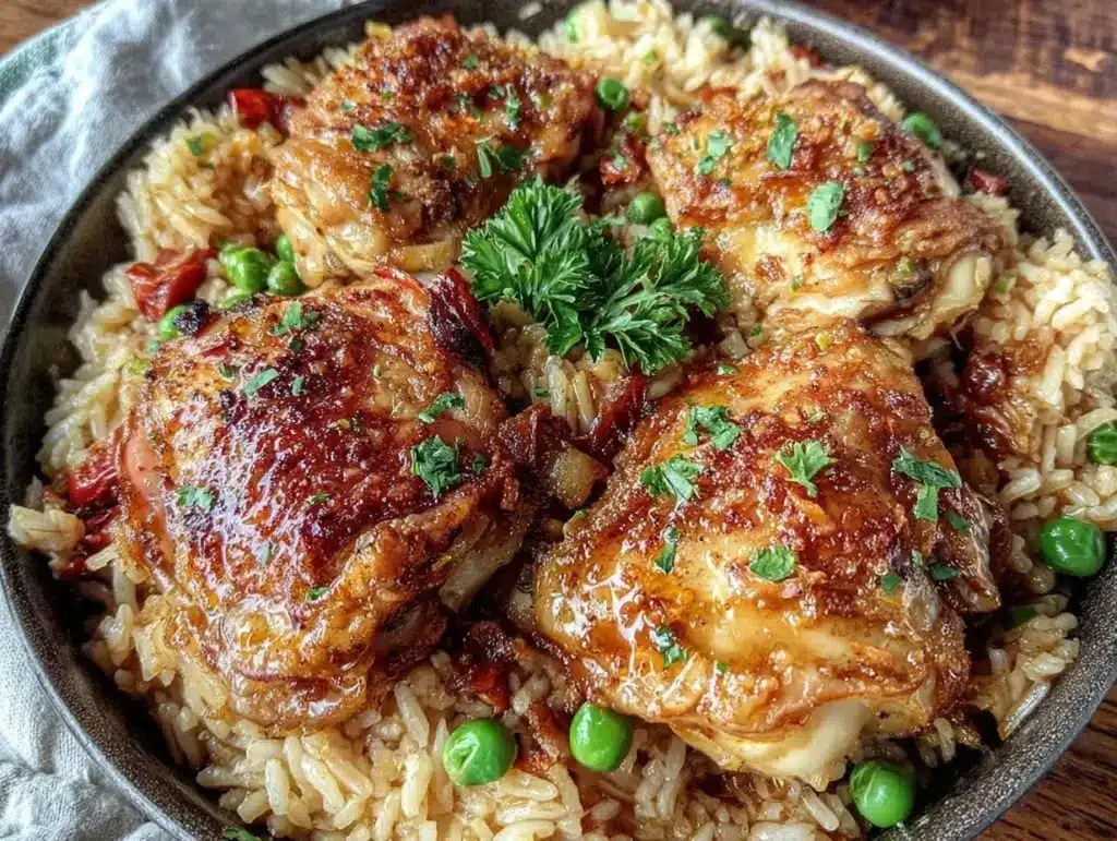 crispy one-pan Portuguese chicken and rice bake - featured image