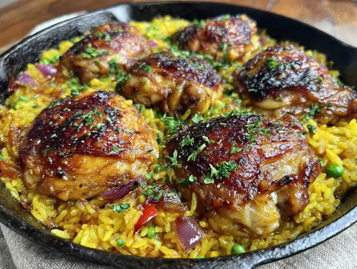 crispy one-pan Portuguese chicken and rice bake preparation steps