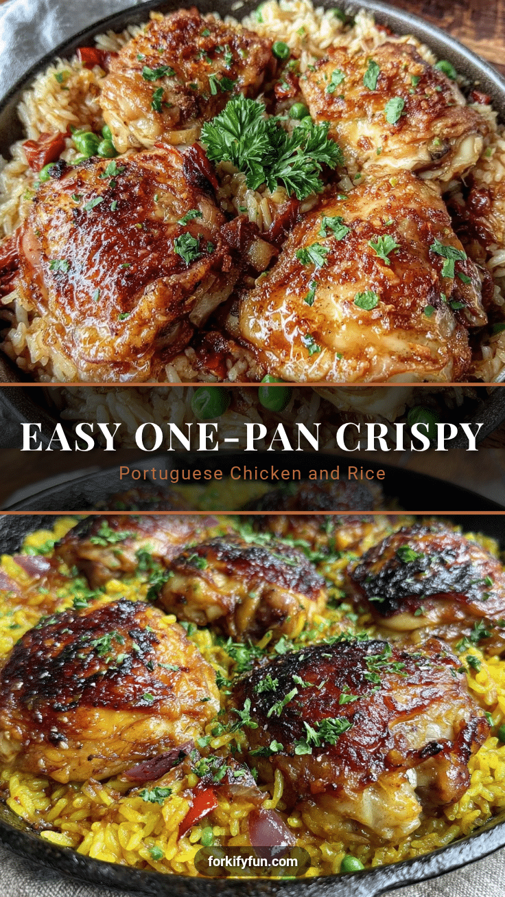 crispy one-pan Portuguese chicken and rice bake recipe