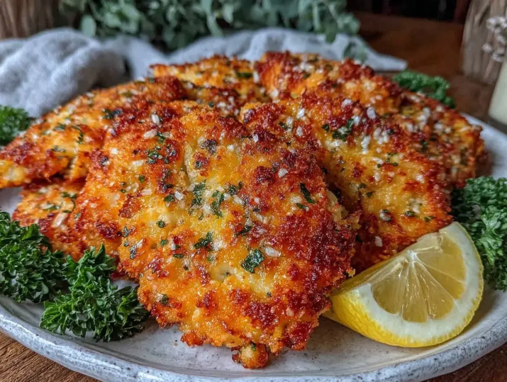 crispy parmesan crusted air fryer chicken cutlets - featured image