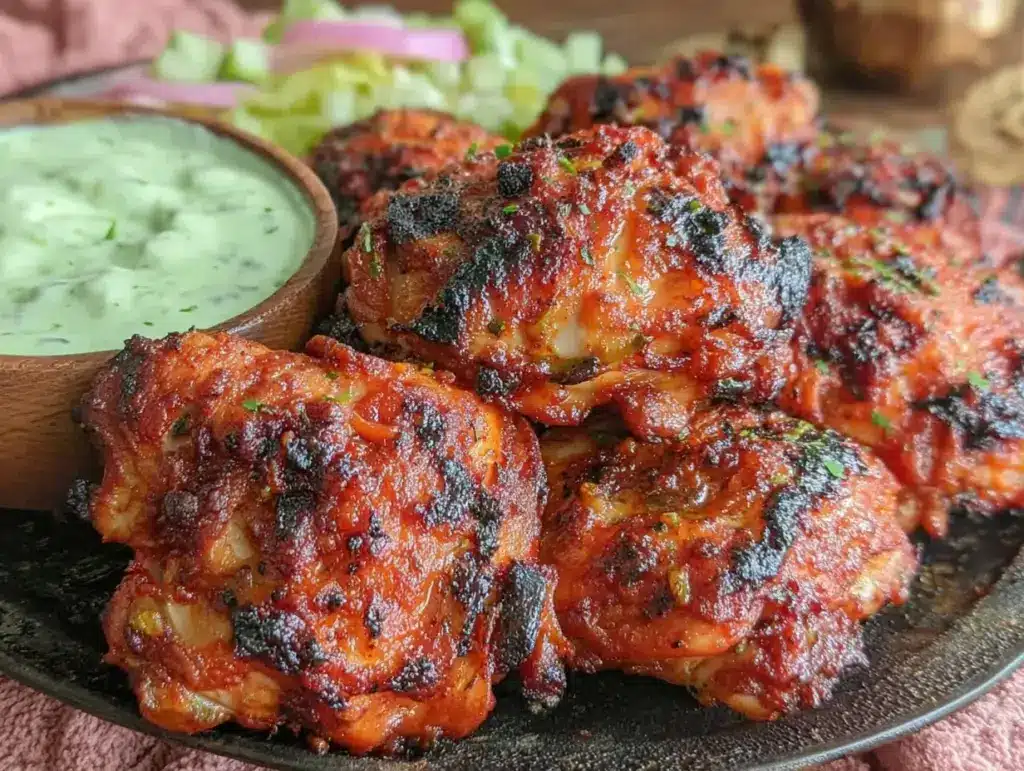 crispy sheet pan tandoori chicken thighs - featured image