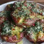 crispy smashed potatoes with garlic chimichurri - featured image