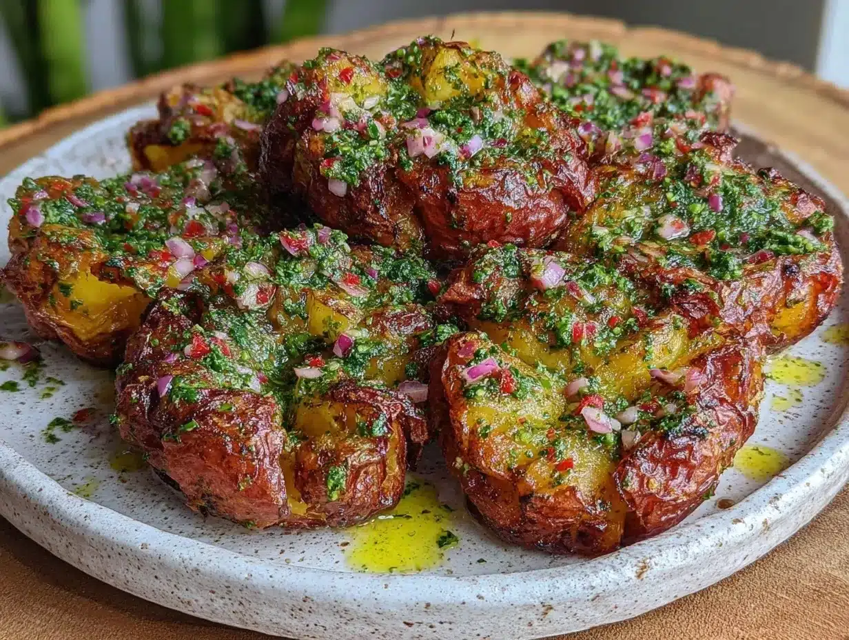 crispy smashed potatoes with garlic chimichurri preparation steps