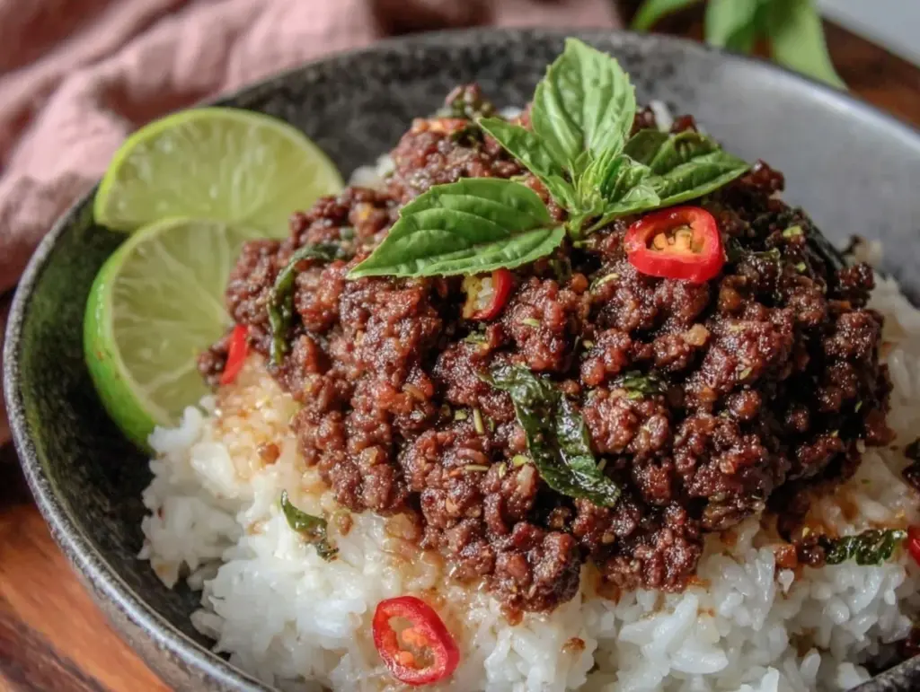 Crispy Thai Basil Ground Beef Bowls - featured image