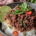 Crispy Thai Basil Ground Beef Bowls - featured image