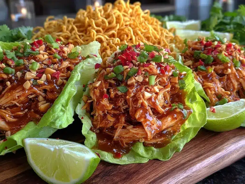 crispy thai peanut chicken lettuce wraps - featured image