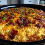 easy cheesy crockpot hashbrown breakfast casserole - featured image