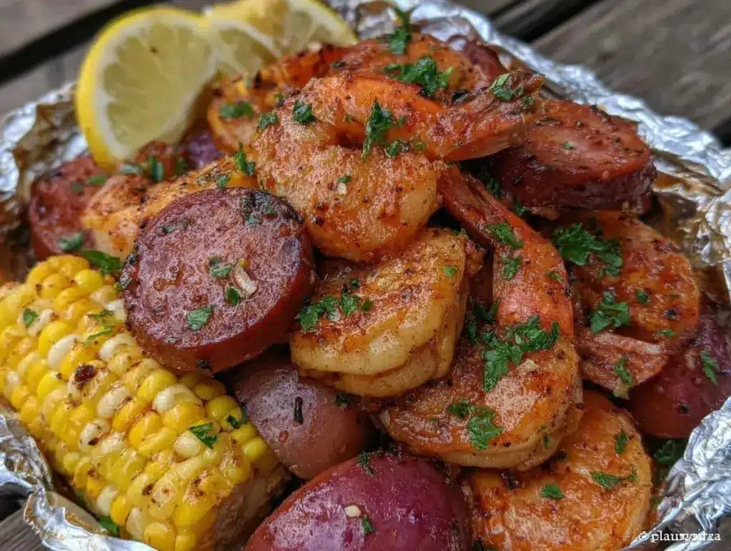 foil packet cajun sausage and shrimp boil - featured image