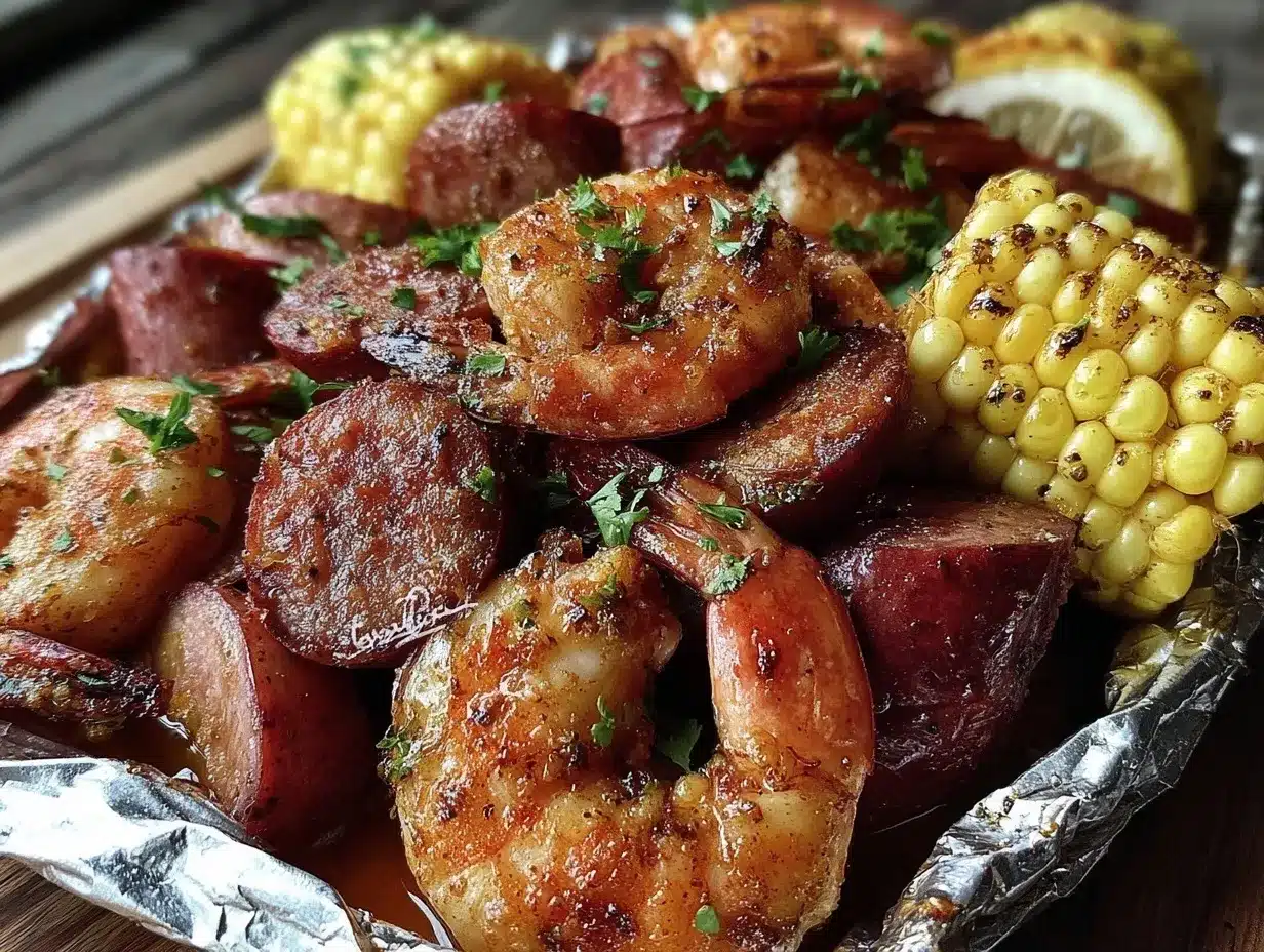 foil packet cajun sausage and shrimp boil preparation steps
