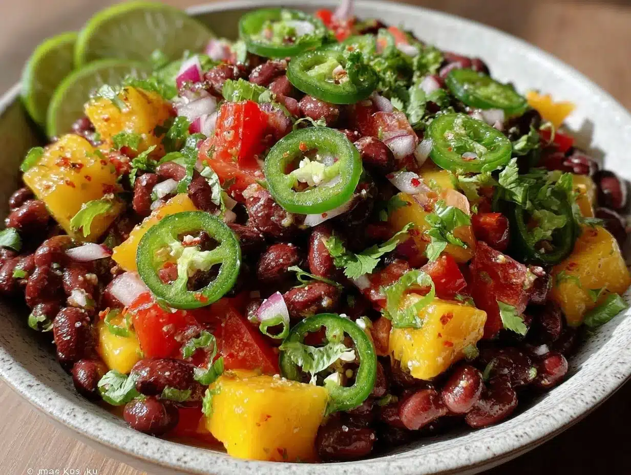 fresh Cuban black bean and mango salsa salad preparation steps