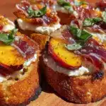 grilled peach and prosciutto bruschetta - featured image