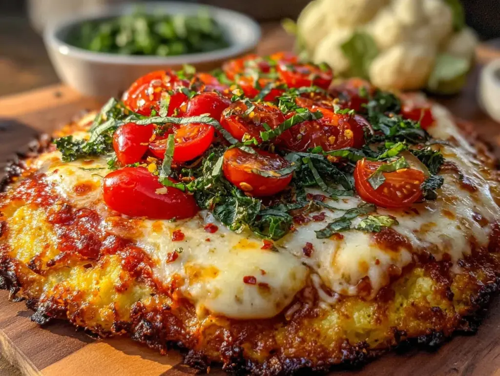 healthy gestational diabetes friendly cauliflower crust pizza - featured image