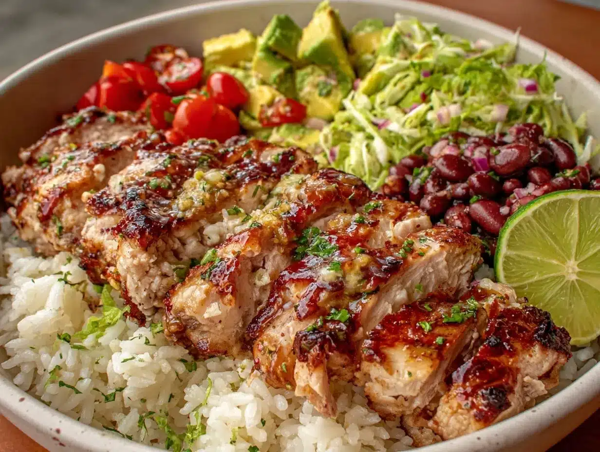 healthy high-protein chicken burrito bowl preparation steps