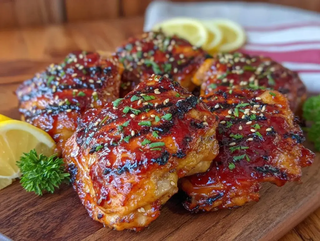 honey sriracha grilled chicken thighs - featured image
