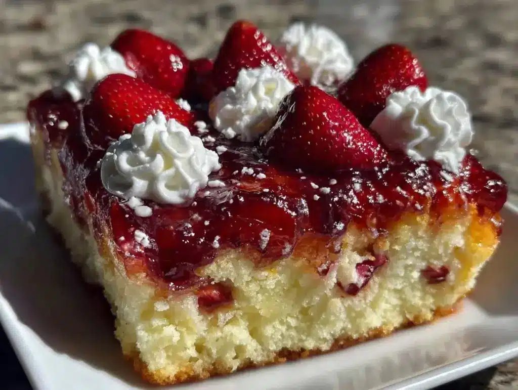 Jello poke cake with strawberries and Cool Whip - featured image