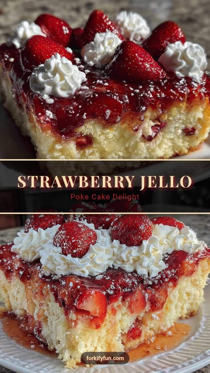 Jello poke cake with strawberries and Cool Whip recipe