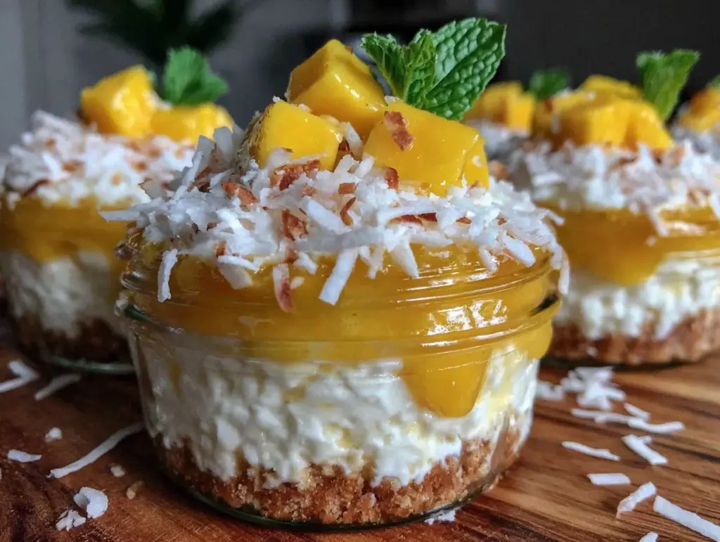 no bake mango coconut tres leches cups - featured image