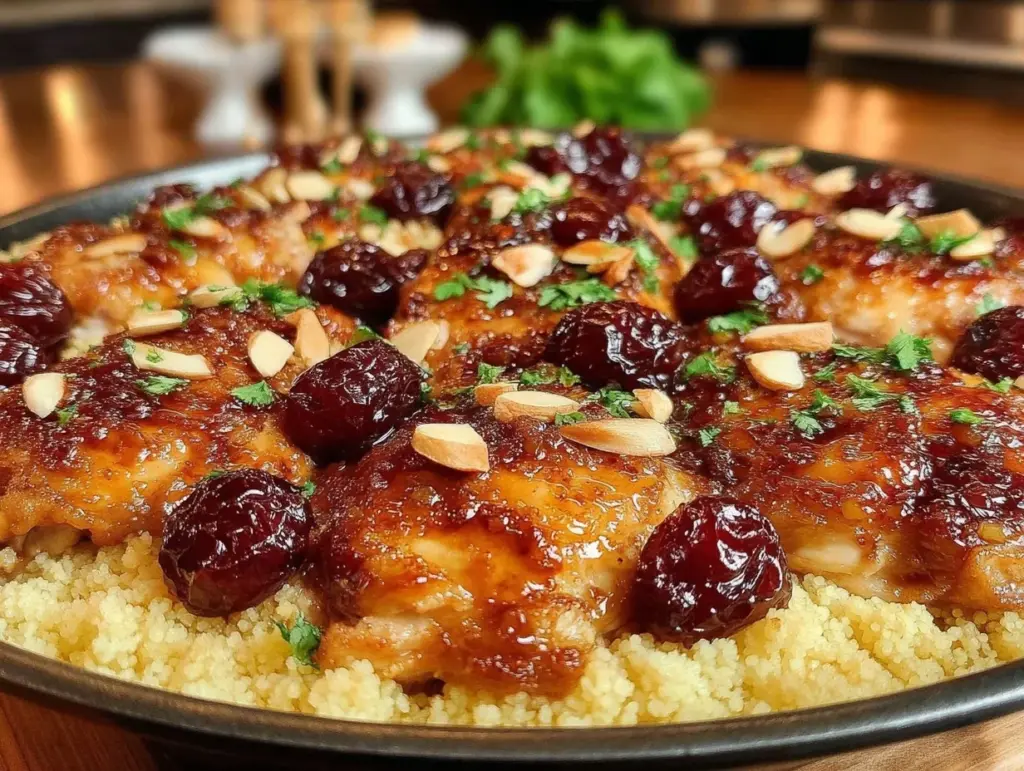 one-pan moroccan chicken with apricots and couscous - featured image