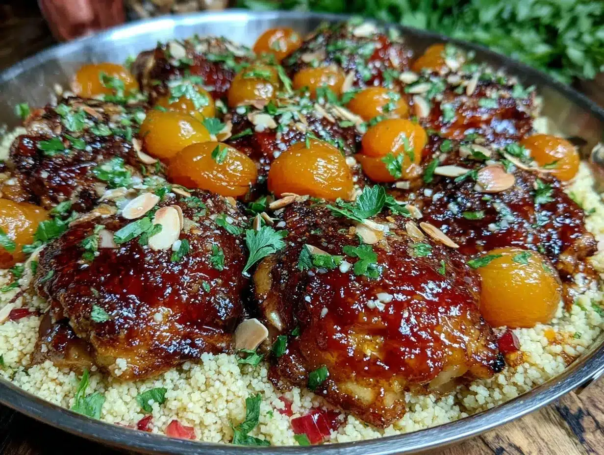 one-pan moroccan chicken with apricots and couscous preparation steps