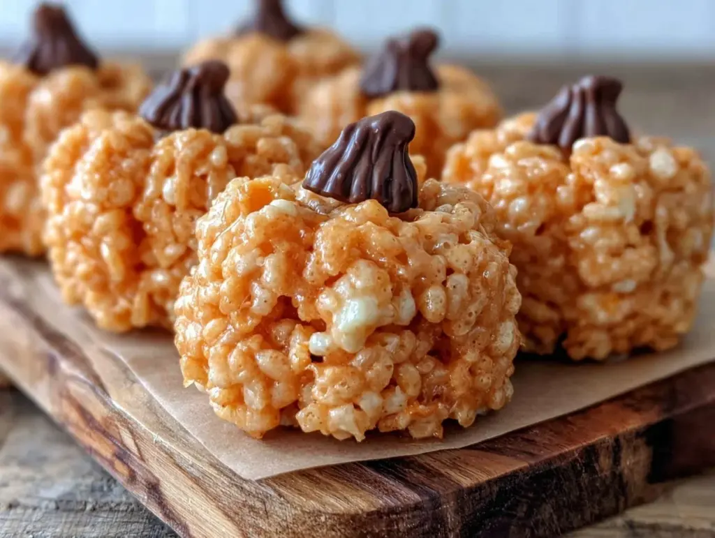 pumpkin shaped rice krispie treats - featured image
