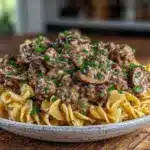quick creamy hamburger stroganoff - featured image