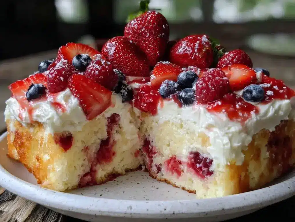red white and blue poke cake - featured image