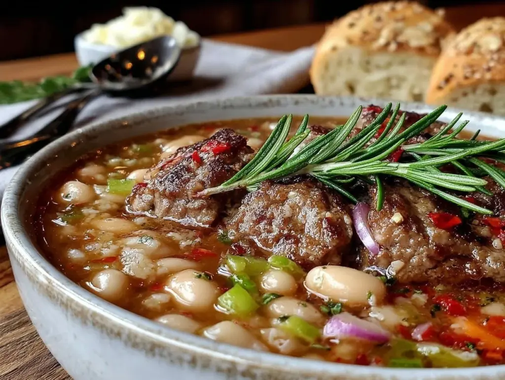 savory spicy italian sausage and white bean soup - featured image