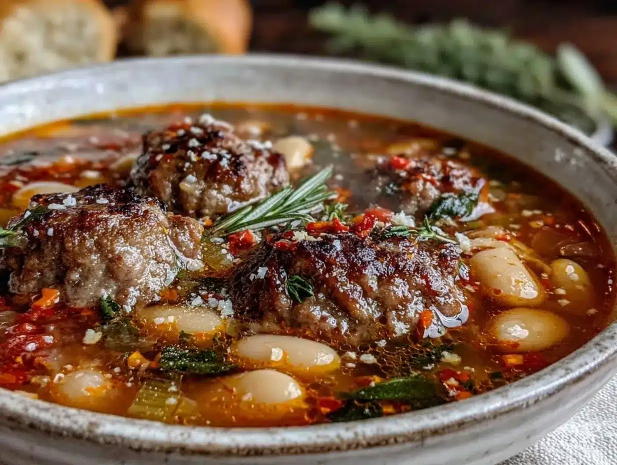 savory spicy italian sausage and white bean soup preparation steps