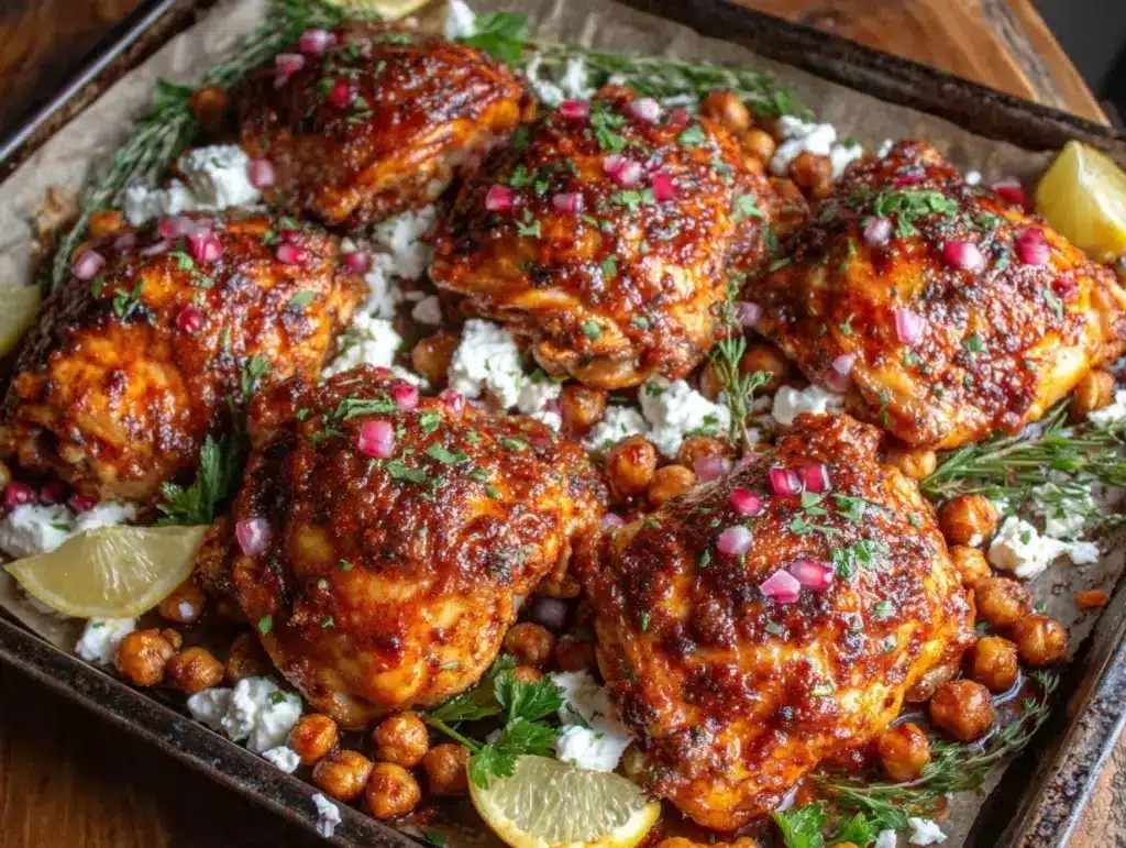 spicy sheet pan harissa chicken - featured image