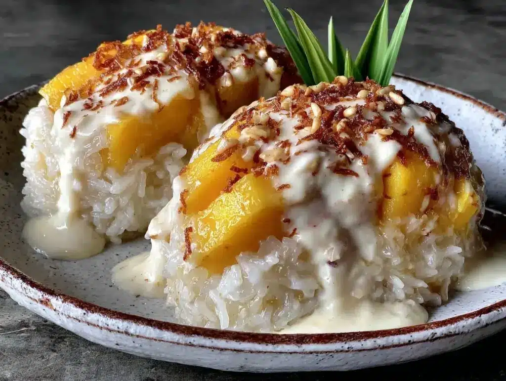 creamy mango sticky rice dessert - featured image