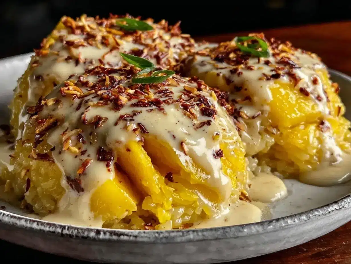 creamy mango sticky rice dessert preparation steps
