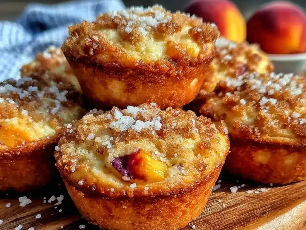crispy brown butter fresh peach muffins - featured image