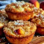 crispy brown butter fresh peach muffins - featured image