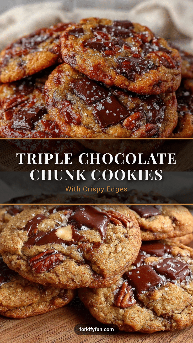 crispy triple chocolate chunk pecan cookies recipe