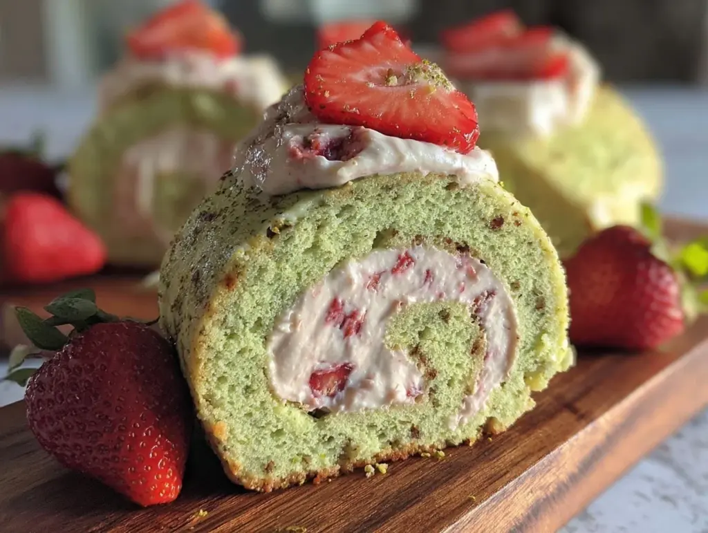 fluffy matcha cake roll - featured image