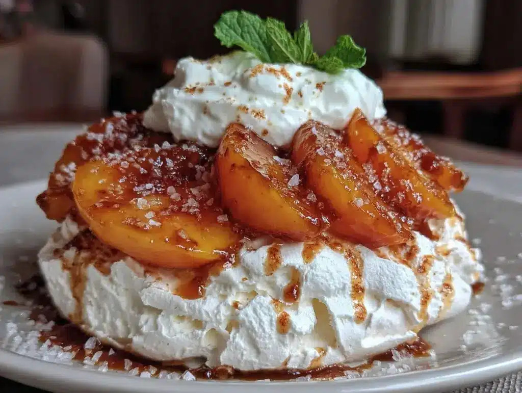 honey roasted nectarine pavlova - featured image
