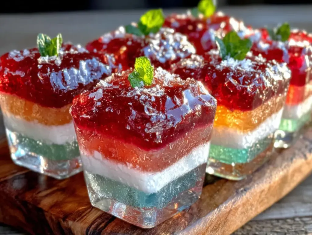 layered jello dessert shots - featured image