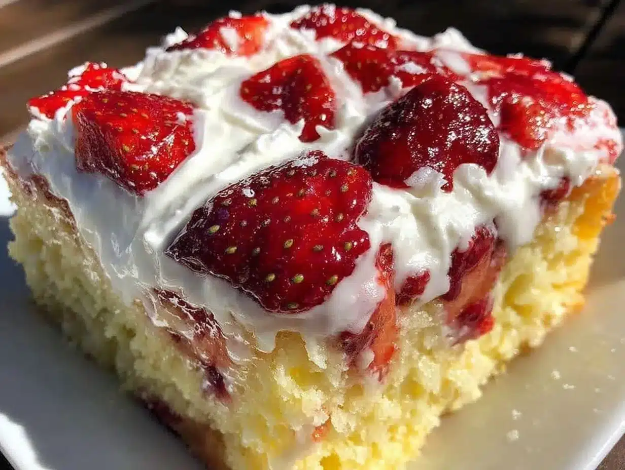 Moist Tres Leches Strawberry Poke Cake preparation steps