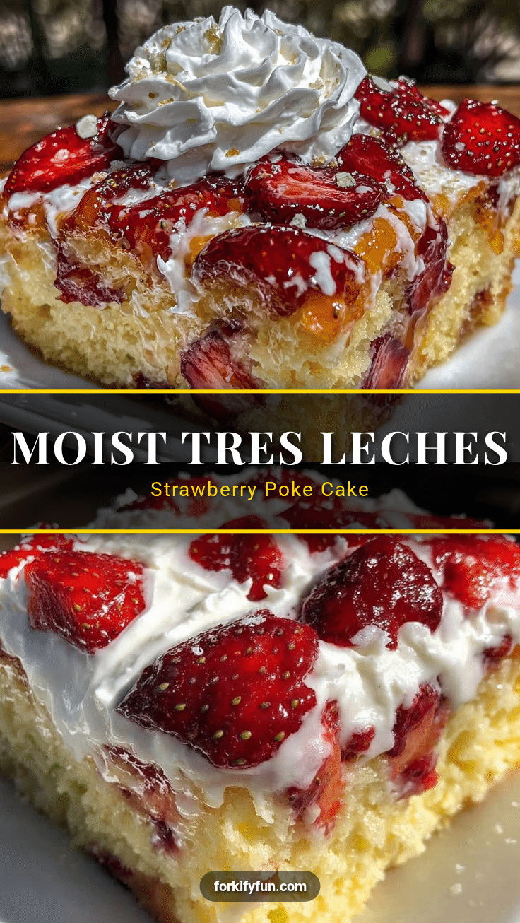 Moist Tres Leches Strawberry Poke Cake recipe