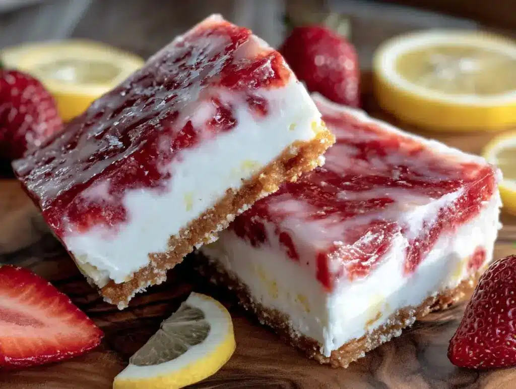no bake frozen patriotic strawberry lemonade bars - featured image