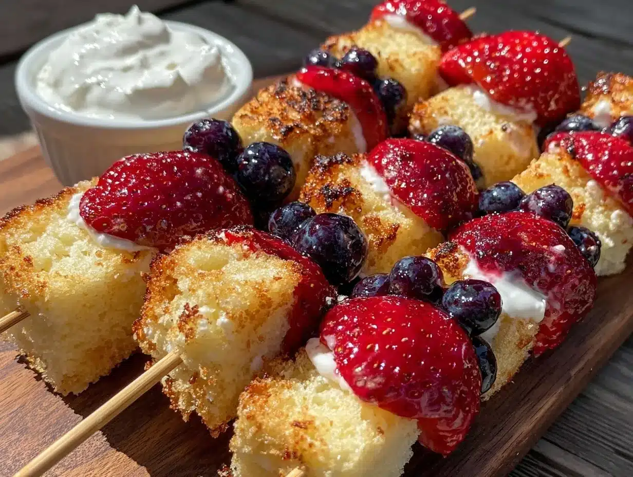 strawberry blueberry shortcake skewers preparation steps