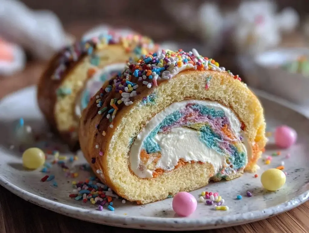 tie-dye swirl funfetti cake roll - featured image